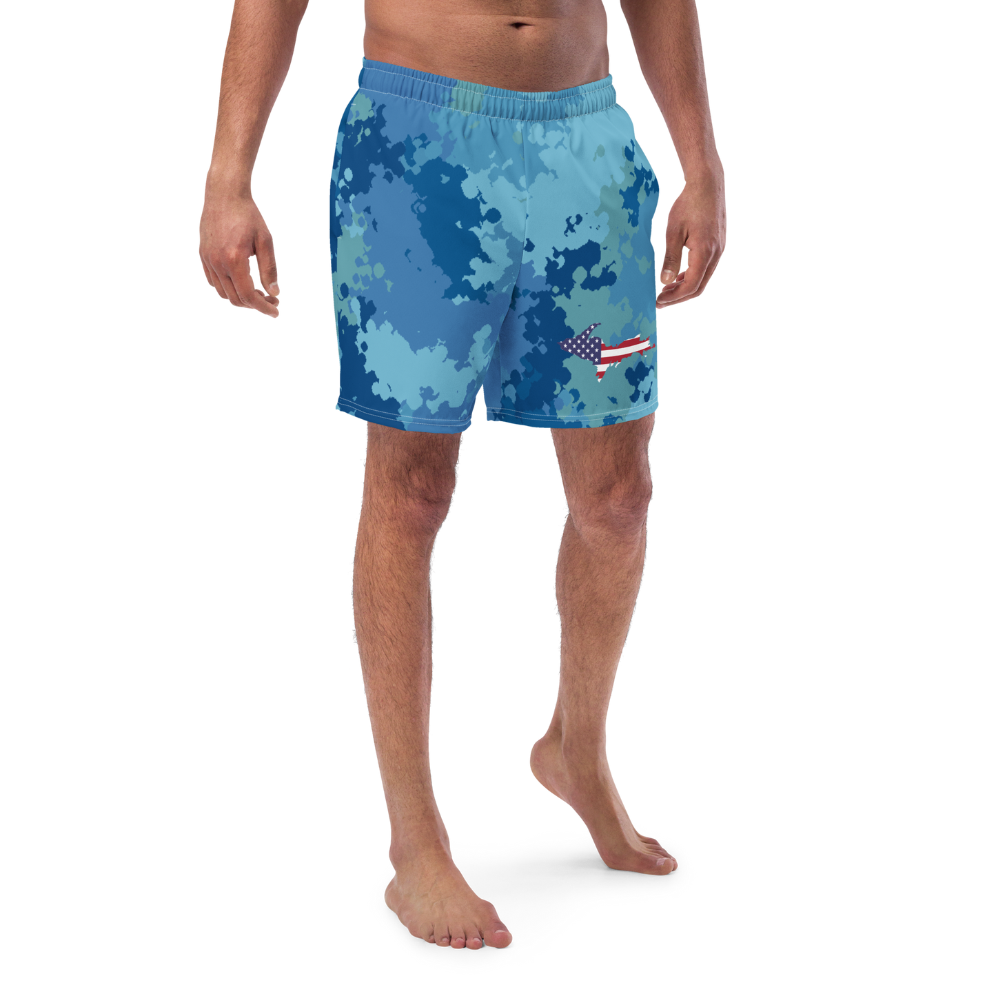 Michigan Upper Peninsula Men's Swim Trunks (w/ UP USA Flag ) | Great Lakes Camo