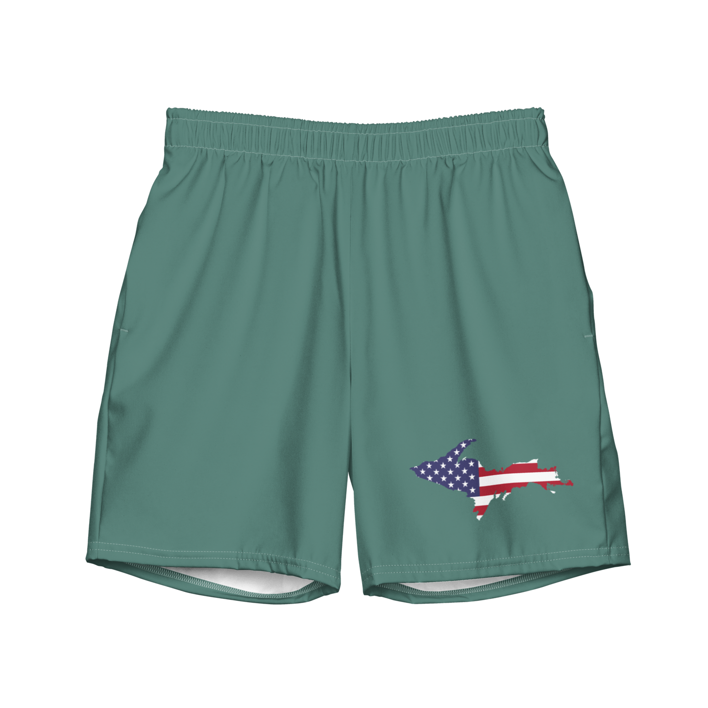 Michigan Upper Peninsula Men's Swim Trunks (w/ UP USA Flag ) | Copper Green