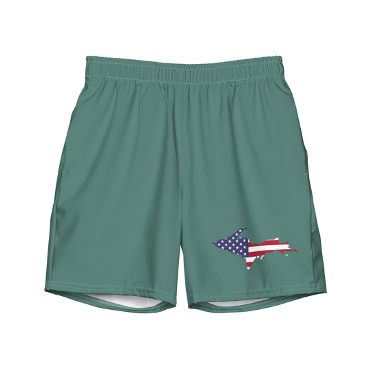 Michigan Upper Peninsula Men's Swim Trunks (w/ UP USA Flag ) | Copper Green