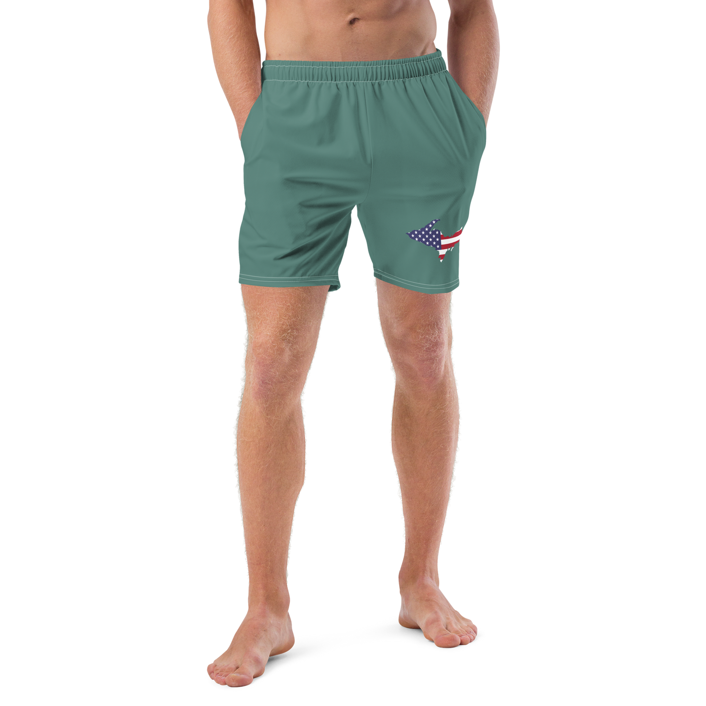 Michigan Upper Peninsula Men's Swim Trunks (w/ UP USA Flag ) | Copper Green