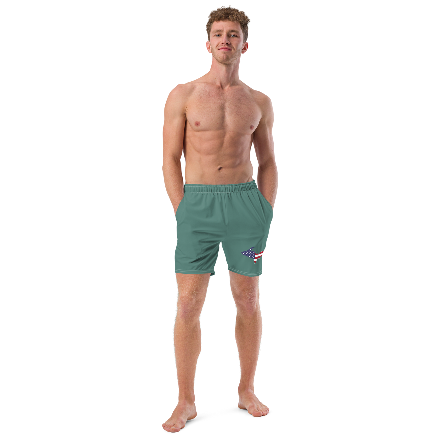 Michigan Upper Peninsula Men's Swim Trunks (w/ UP USA Flag ) | Copper Green