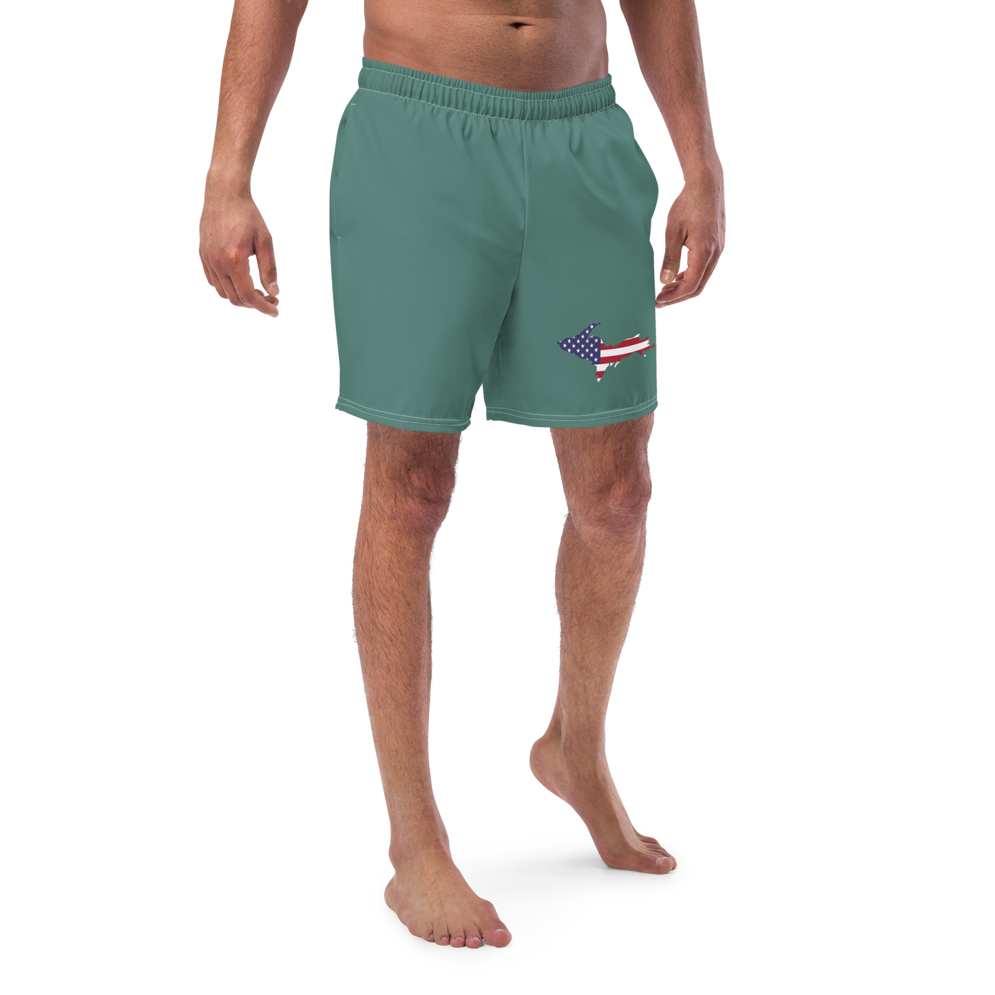 Michigan Upper Peninsula Men's Swim Trunks (w/ UP USA Flag ) | Copper Green