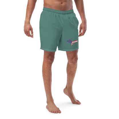 Michigan Upper Peninsula Men's Swim Trunks (w/ UP USA Flag ) | Copper Green