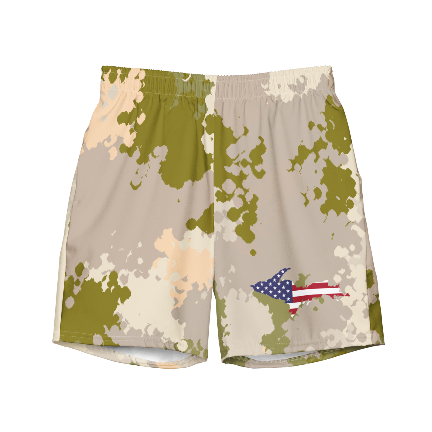 Michigan Upper Peninsula Men's Swim Trunks (w/ UP USA Flag ) | Rosy Mound Camo