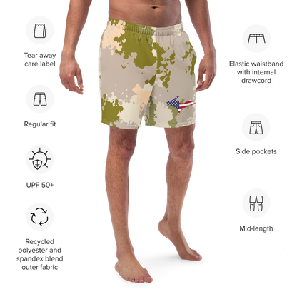 Michigan Upper Peninsula Men's Swim Trunks (w/ UP USA Flag ) | Rosy Mound Camo