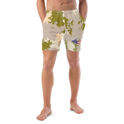 Michigan Upper Peninsula Men's Swim Trunks (w/ UP USA Flag ) | Rosy Mound Camo