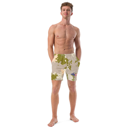 Michigan Upper Peninsula Men's Swim Trunks (w/ UP USA Flag ) | Rosy Mound Camo