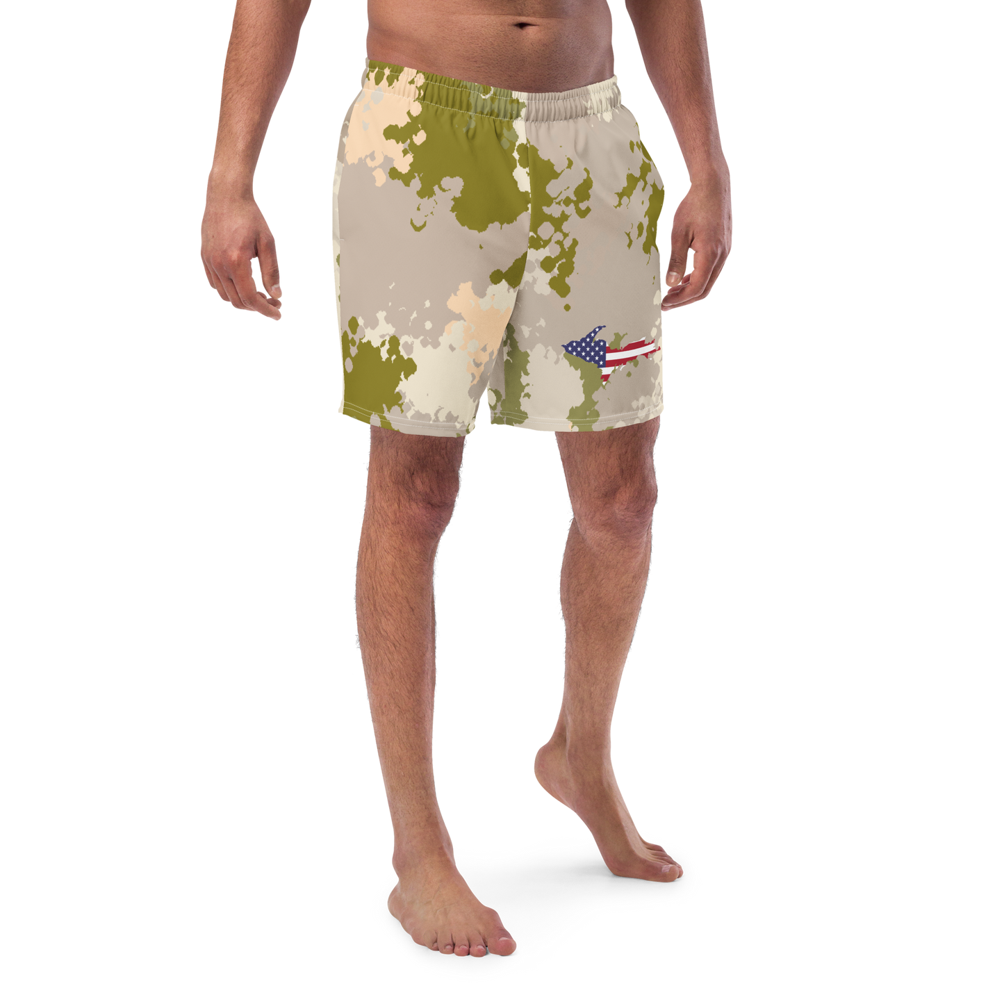 Michigan Upper Peninsula Men's Swim Trunks (w/ UP USA Flag ) | Rosy Mound Camo