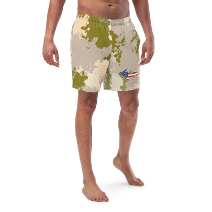 Michigan Upper Peninsula Men's Swim Trunks (w/ UP USA Flag ) | Rosy Mound Camo