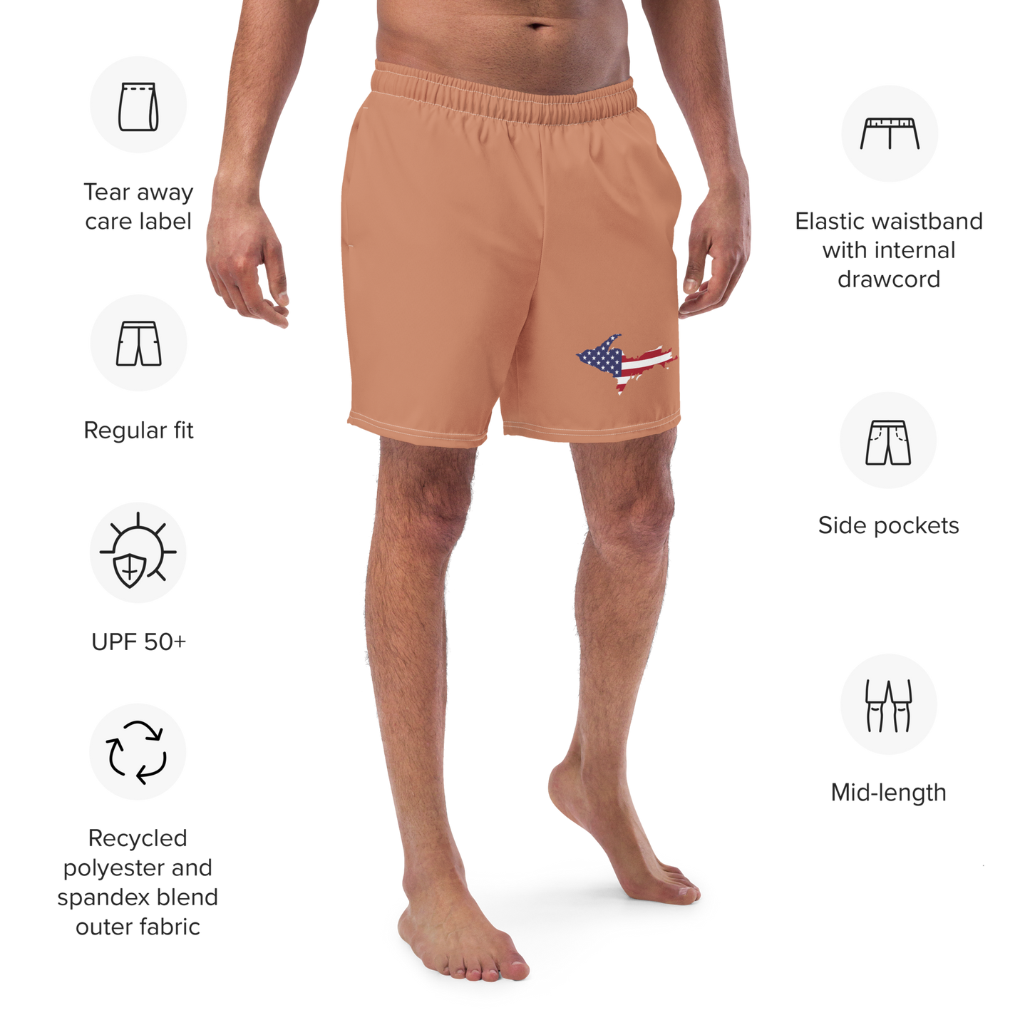 Michigan Upper Peninsula Men's Swim Trunks (w/ UP USA Flag ) | Copper Color