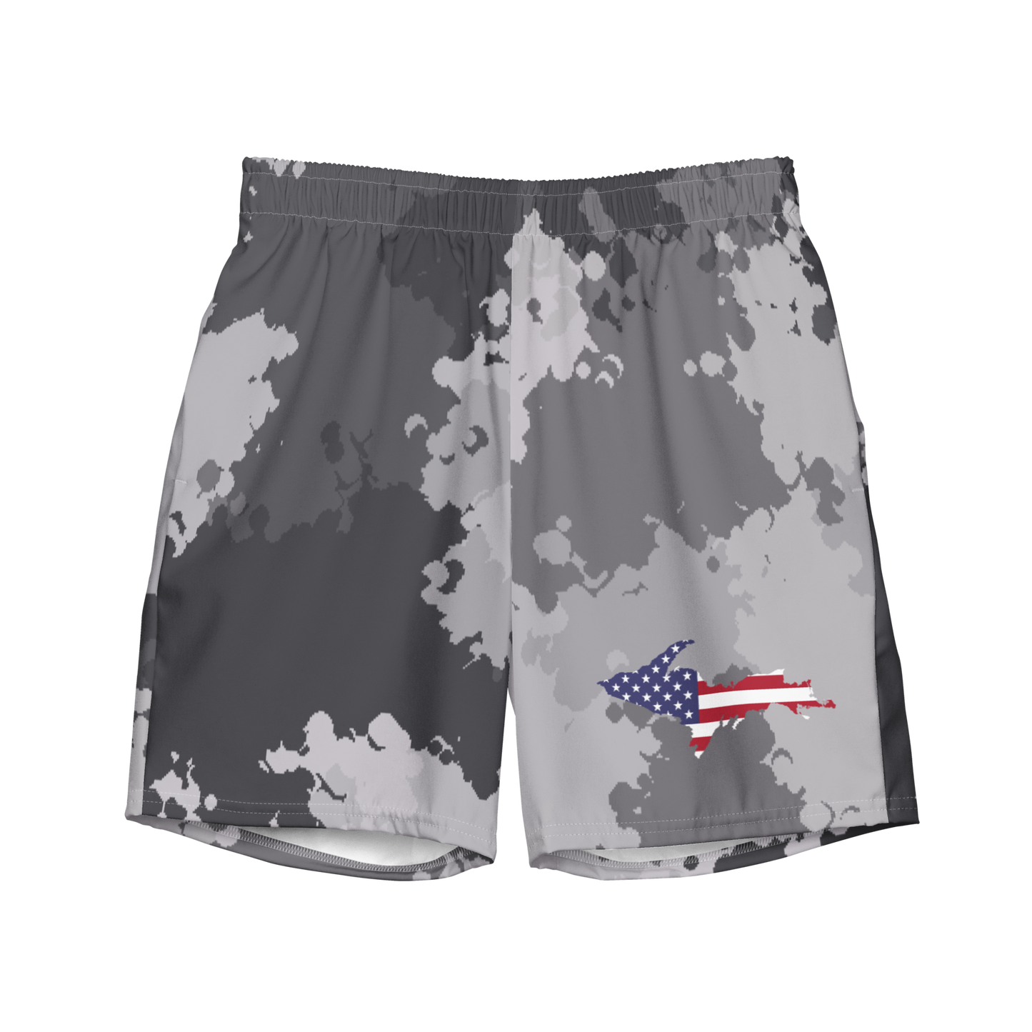 Michigan Upper Peninsula Men's Swim Trunks (w/ UP USA Flag ) | Iron Ore Camo