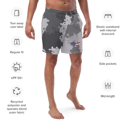 Michigan Upper Peninsula Men's Swim Trunks (w/ UP USA Flag ) | Iron Ore Camo