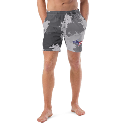 Michigan Upper Peninsula Men's Swim Trunks (w/ UP USA Flag ) | Iron Ore Camo