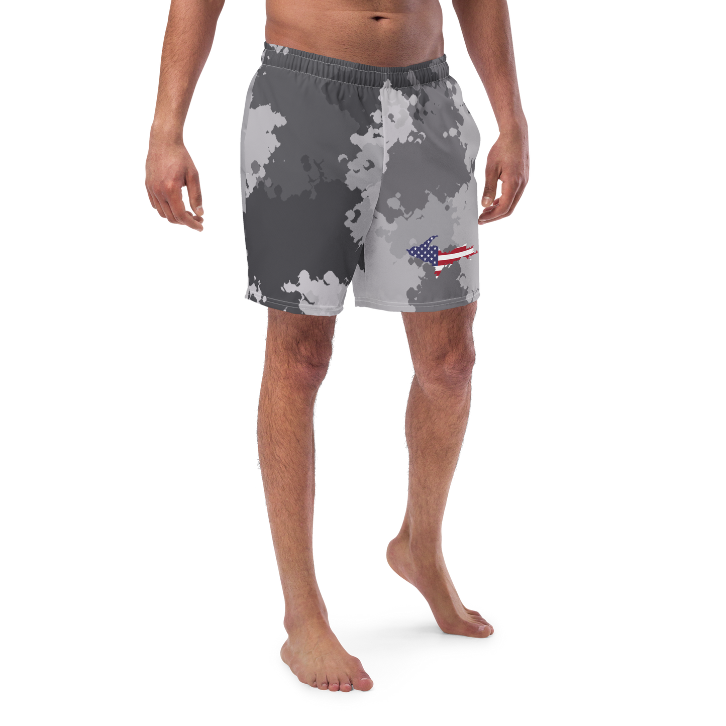 Michigan Upper Peninsula Men's Swim Trunks (w/ UP USA Flag ) | Iron Ore Camo