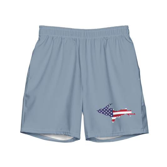 Michigan Upper Peninsula Men's Swim Trunks (w/ UP USA Flag ) | B-24 Grey