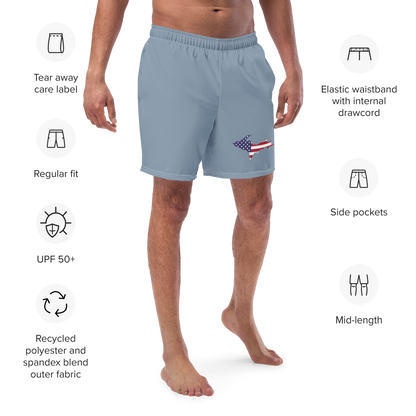 Michigan Upper Peninsula Men's Swim Trunks (w/ UP USA Flag ) | B-24 Grey