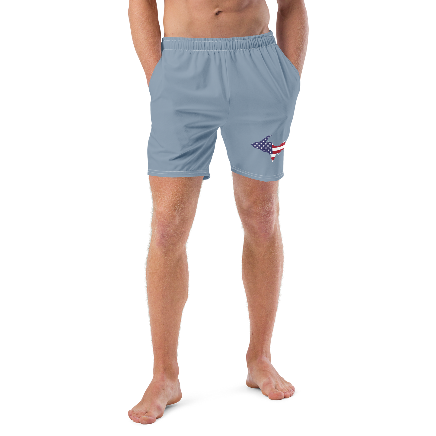 Michigan Upper Peninsula Men's Swim Trunks (w/ UP USA Flag ) | B-24 Grey