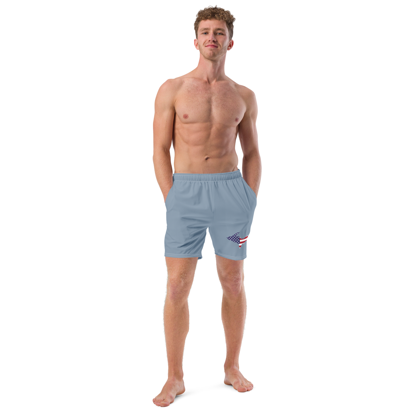 Michigan Upper Peninsula Men's Swim Trunks (w/ UP USA Flag ) | B-24 Grey