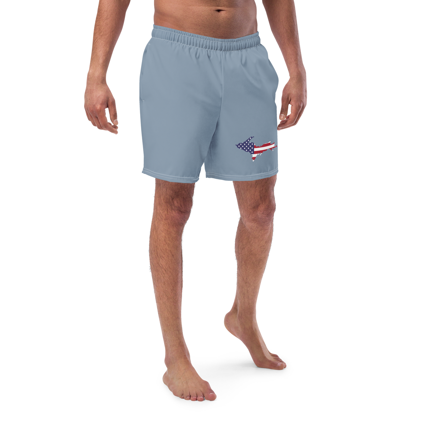 Michigan Upper Peninsula Men's Swim Trunks (w/ UP USA Flag ) | B-24 Grey