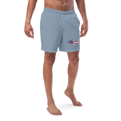 Michigan Upper Peninsula Men's Swim Trunks (w/ UP USA Flag ) | B-24 Grey