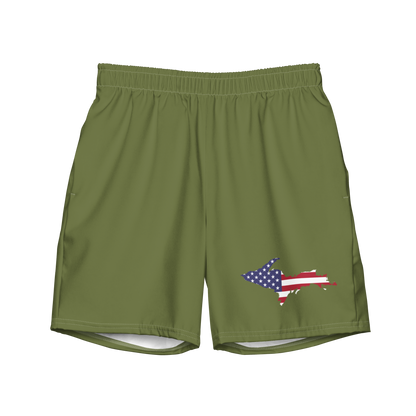 Michigan Upper Peninsula Men's Swim Trunks (w/ UP USA Flag ) | Beachgrass Green