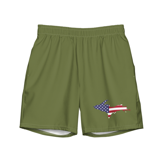 Michigan Upper Peninsula Men's Swim Trunks (w/ UP USA Flag ) | Beachgrass Green