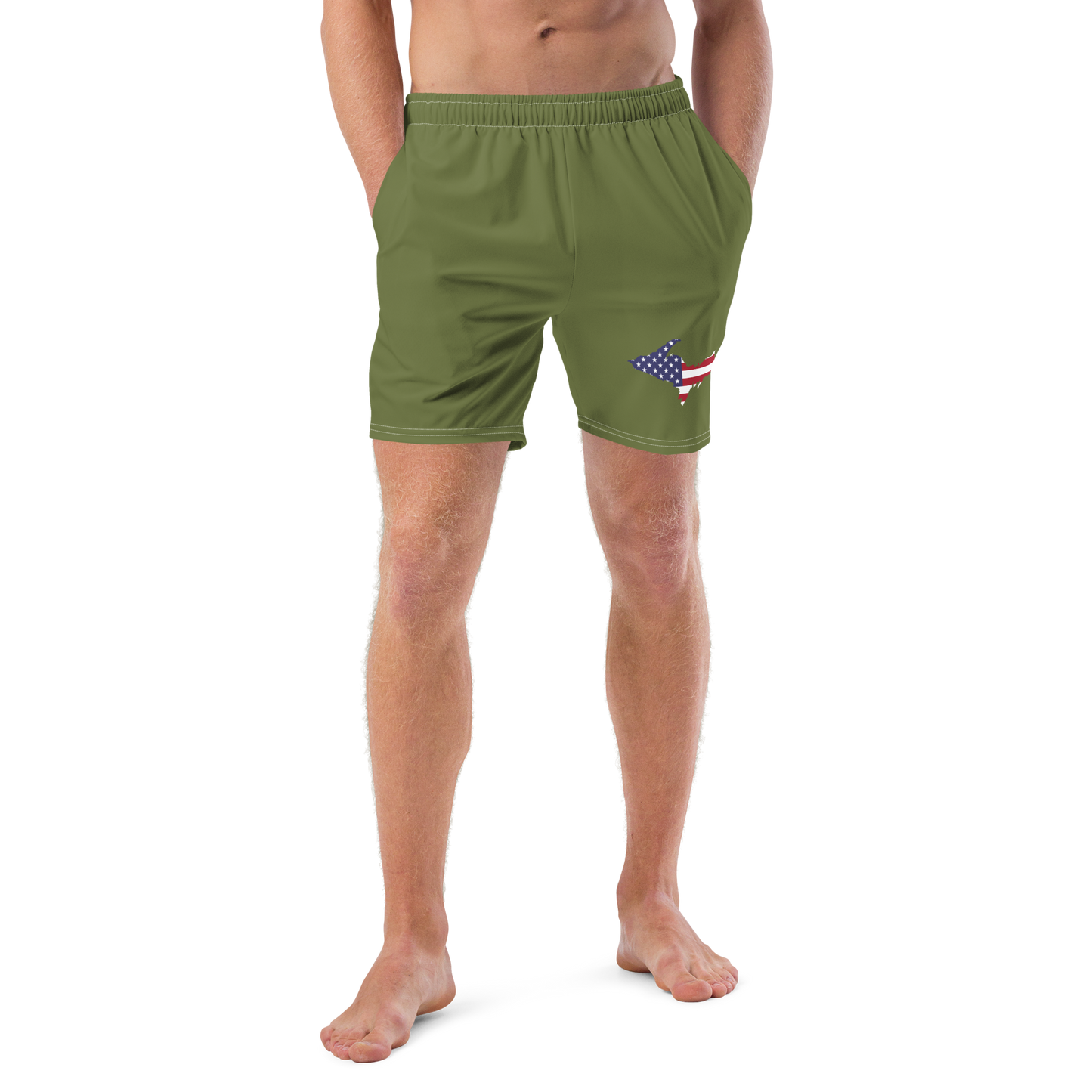 Michigan Upper Peninsula Men's Swim Trunks (w/ UP USA Flag ) | Beachgrass Green