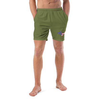 Michigan Upper Peninsula Men's Swim Trunks (w/ UP USA Flag ) | Beachgrass Green