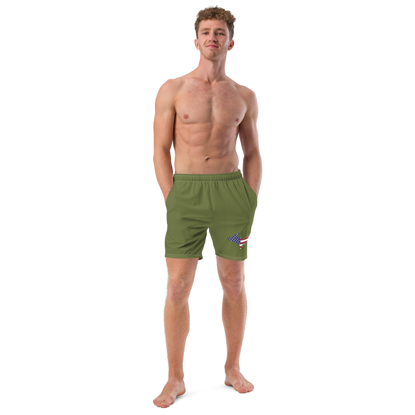 Michigan Upper Peninsula Men's Swim Trunks (w/ UP USA Flag ) | Beachgrass Green