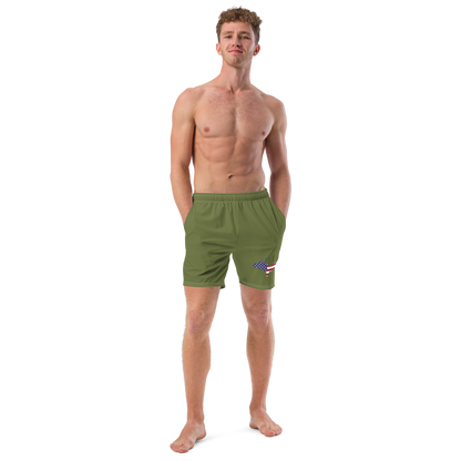 Michigan Upper Peninsula Men's Swim Trunks (w/ UP USA Flag ) | Beachgrass Green