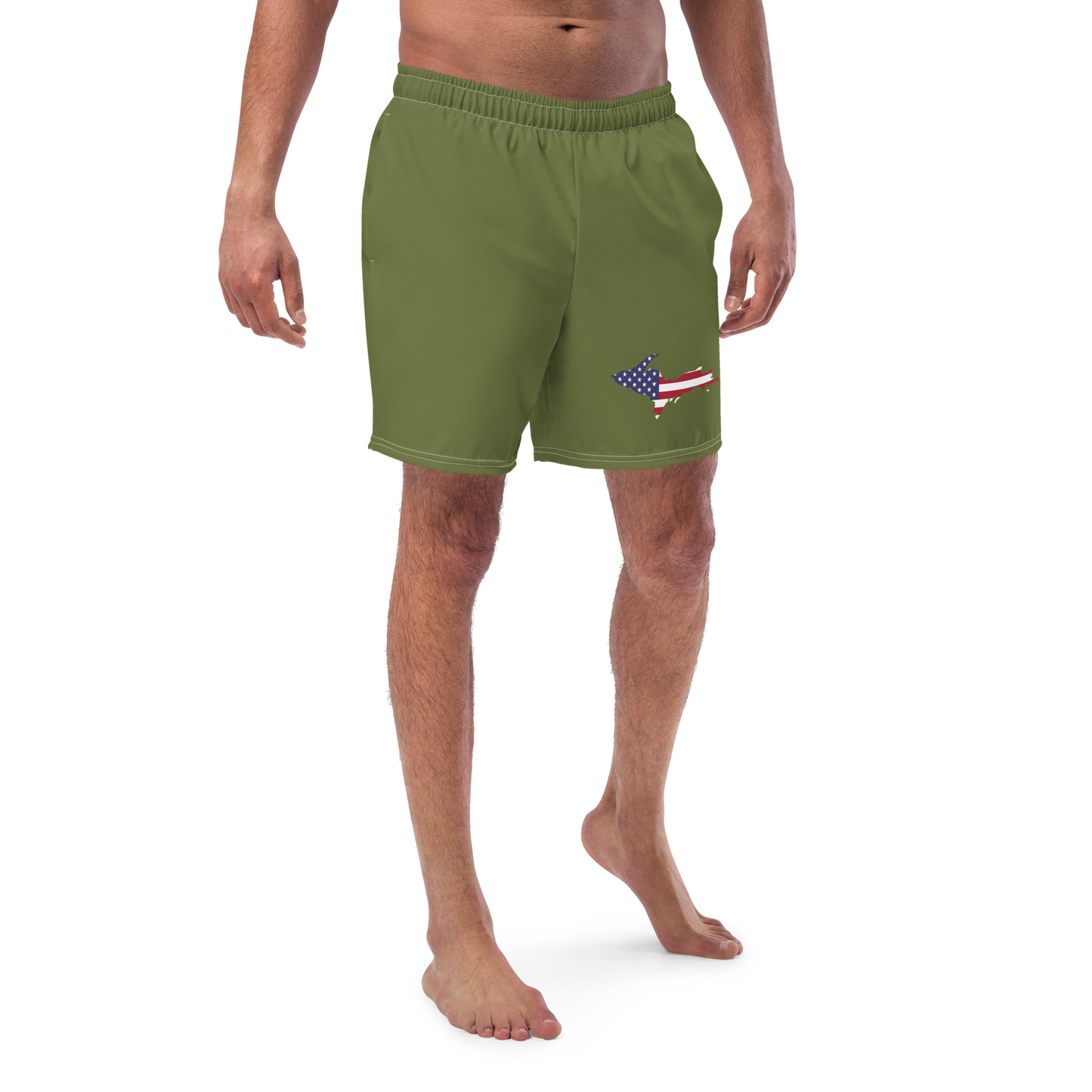 Michigan Upper Peninsula Men's Swim Trunks (w/ UP USA Flag ) | Beachgrass Green