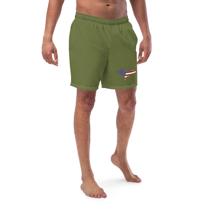 Michigan Upper Peninsula Men's Swim Trunks (w/ UP USA Flag ) | Beachgrass Green