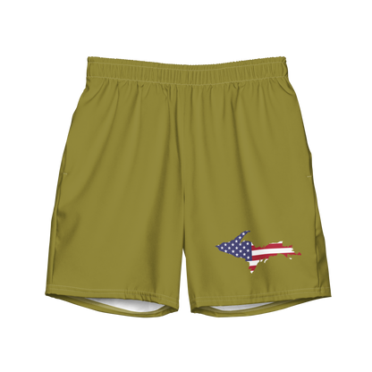 Michigan Upper Peninsula Men's Swim Trunks (w/ UP USA Flag ) | Beachgrass Gold