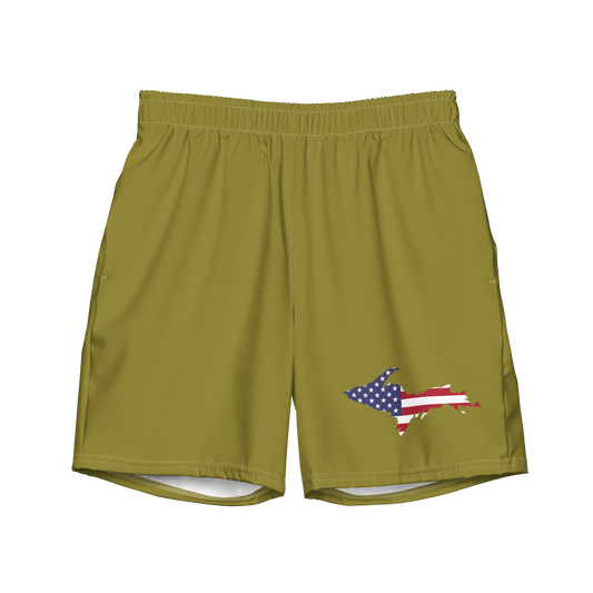 Michigan Upper Peninsula Men's Swim Trunks (w/ UP USA Flag ) | Beachgrass Gold