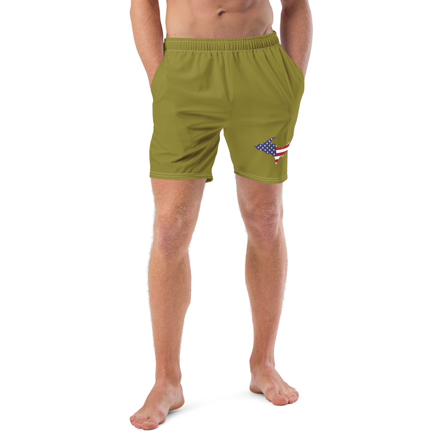 Michigan Upper Peninsula Men's Swim Trunks (w/ UP USA Flag ) | Beachgrass Gold