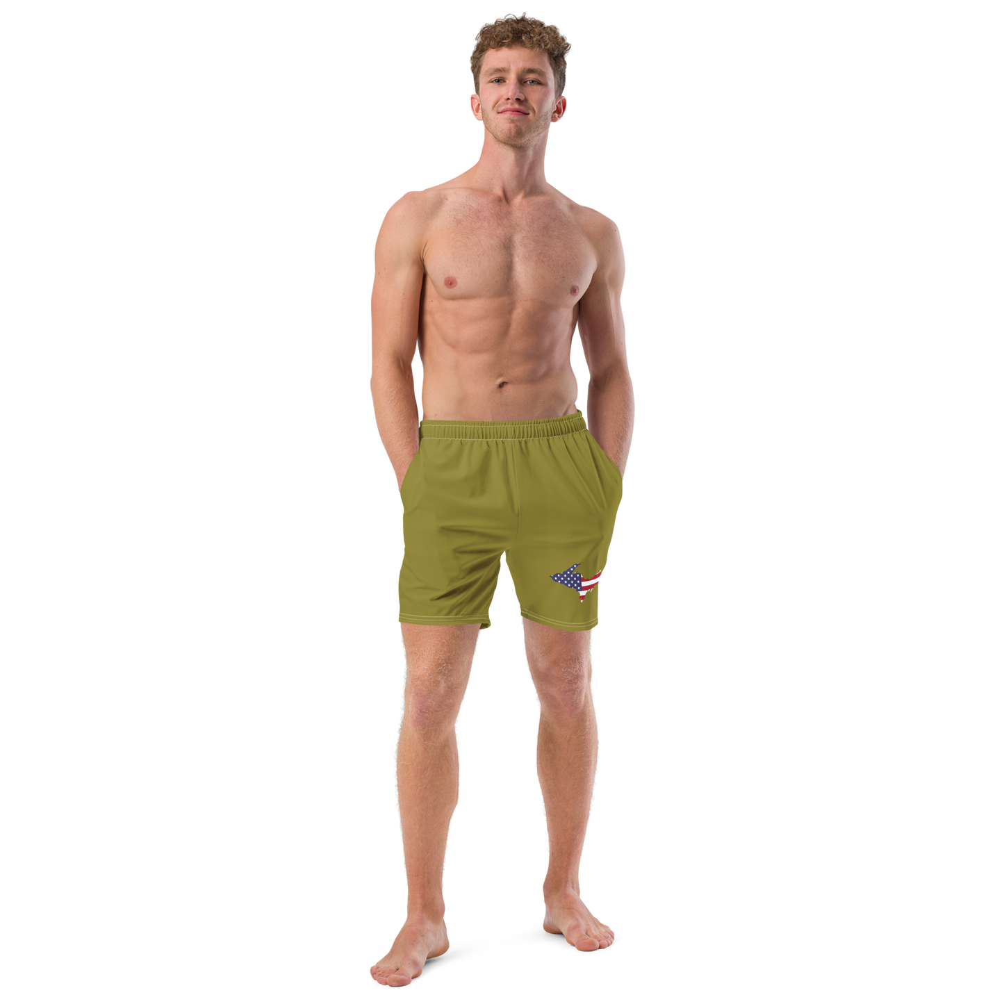 Michigan Upper Peninsula Men's Swim Trunks (w/ UP USA Flag ) | Beachgrass Gold