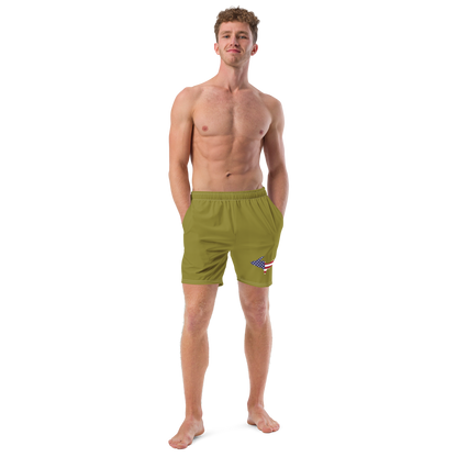 Michigan Upper Peninsula Men's Swim Trunks (w/ UP USA Flag ) | Beachgrass Gold