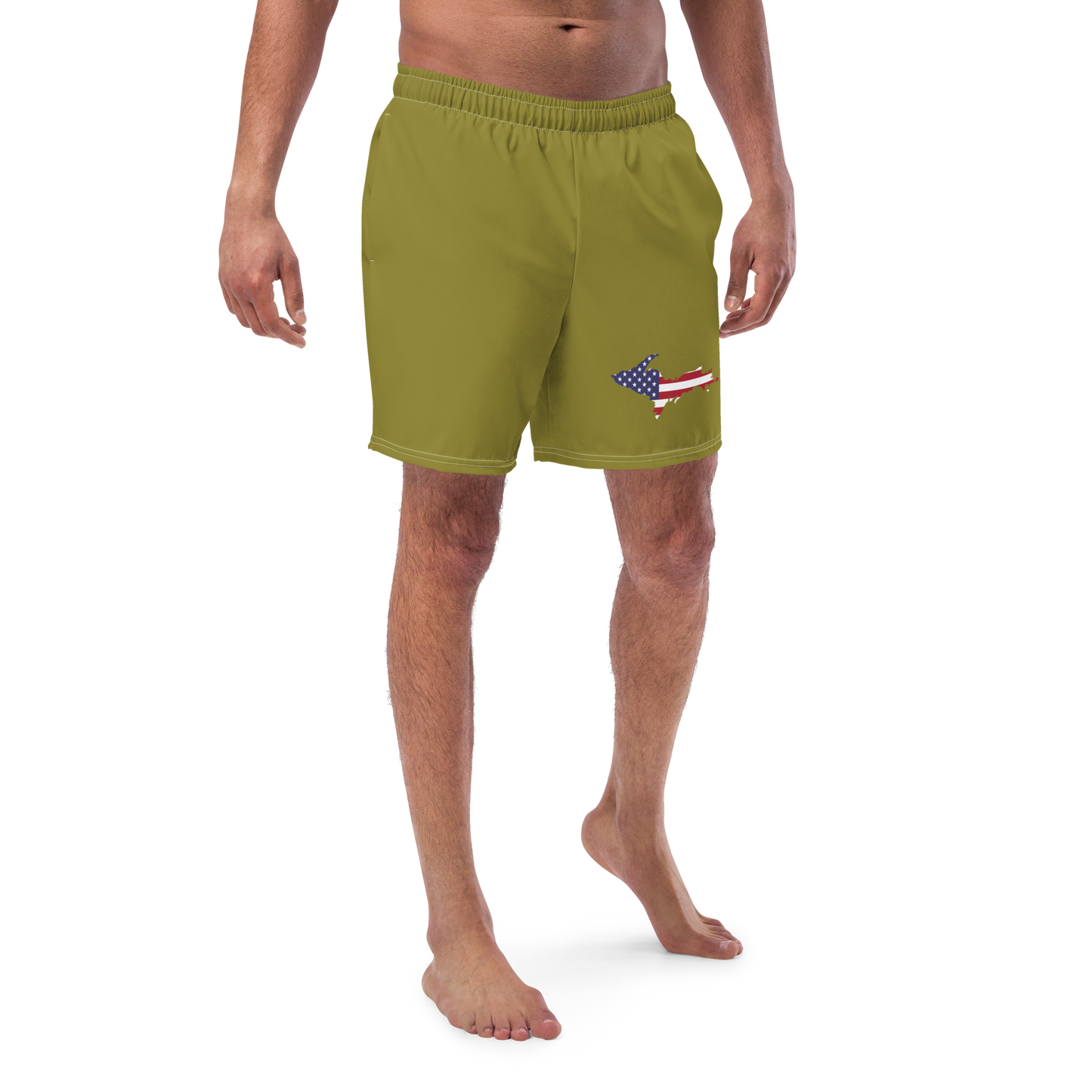 Michigan Upper Peninsula Men's Swim Trunks (w/ UP USA Flag ) | Beachgrass Gold