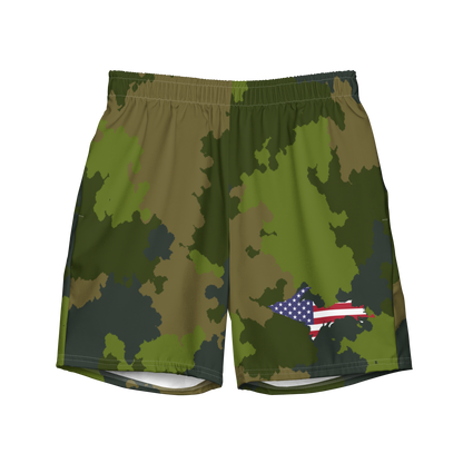 Michigan Upper Peninsula Men's Swim Trunks (w/ UP USA Flag ) | Woodland Camo