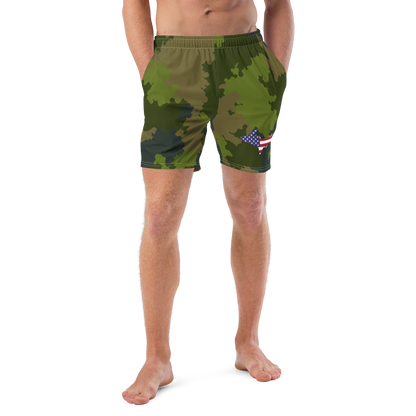 Michigan Upper Peninsula Men's Swim Trunks (w/ UP USA Flag ) | Woodland Camo