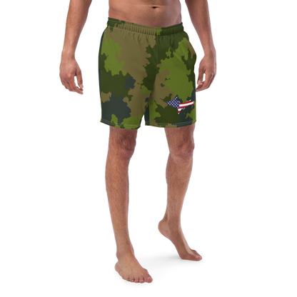 Michigan Upper Peninsula Men's Swim Trunks (w/ UP USA Flag ) | Woodland Camo