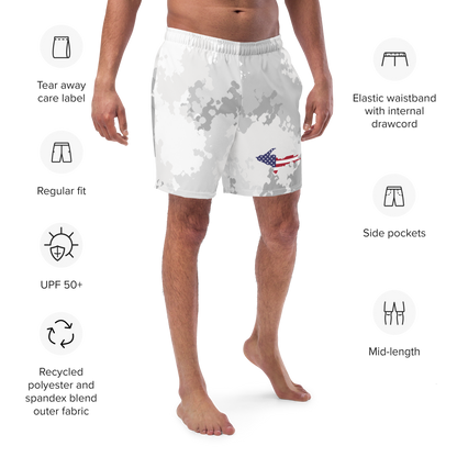 Michigan Upper Peninsula Men's Swim Trunks (w/ UP USA Flag ) | Snow Camo