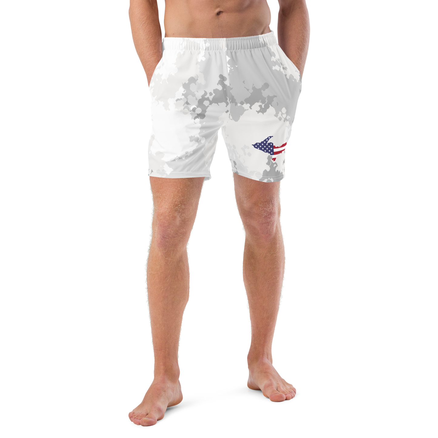 Michigan Upper Peninsula Men's Swim Trunks (w/ UP USA Flag ) | Snow Camo