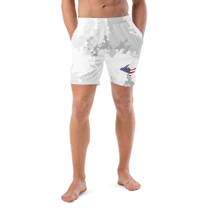 Michigan Upper Peninsula Men's Swim Trunks (w/ UP USA Flag ) | Snow Camo