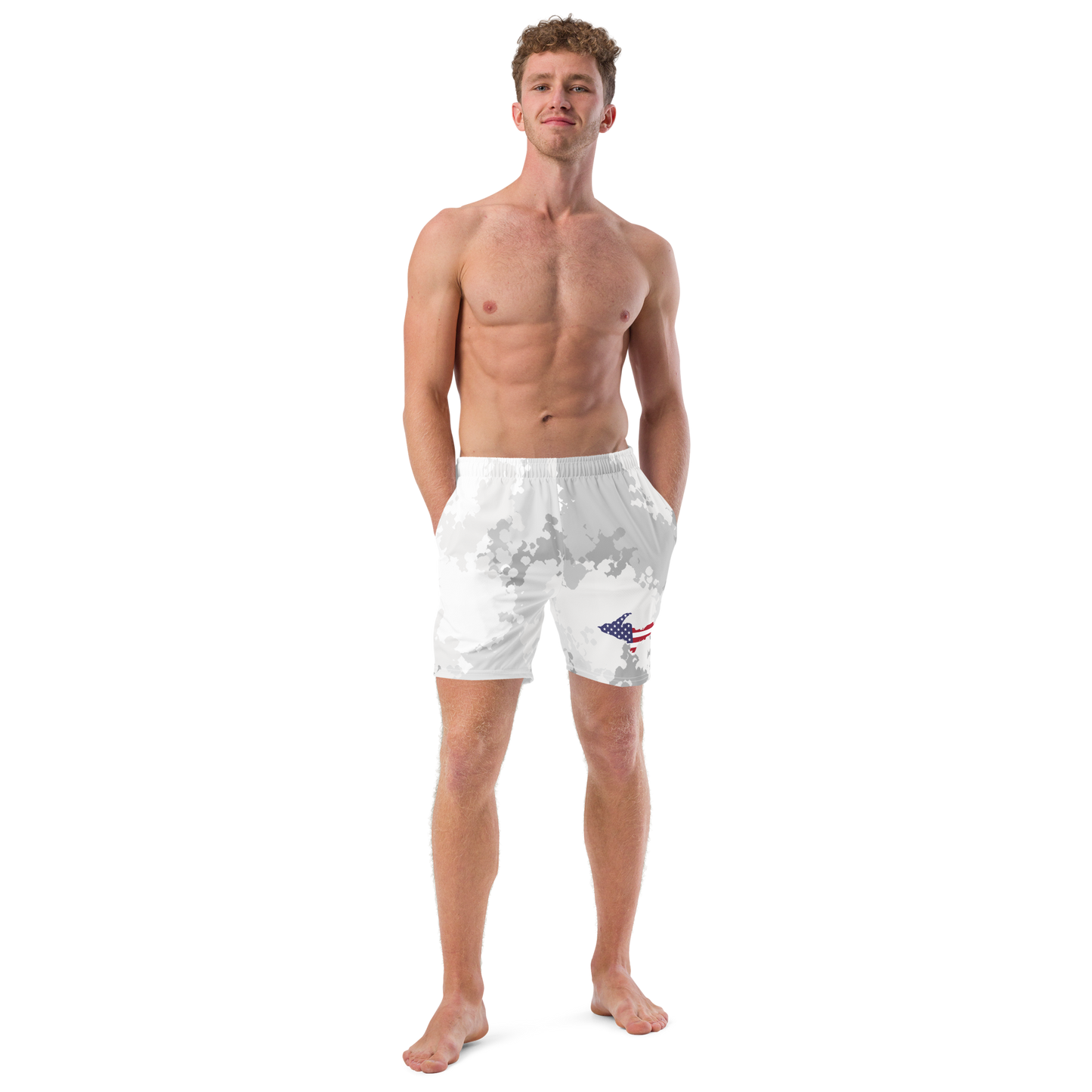 Michigan Upper Peninsula Men's Swim Trunks (w/ UP USA Flag ) | Snow Camo