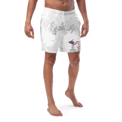 Michigan Upper Peninsula Men's Swim Trunks (w/ UP USA Flag ) | Snow Camo