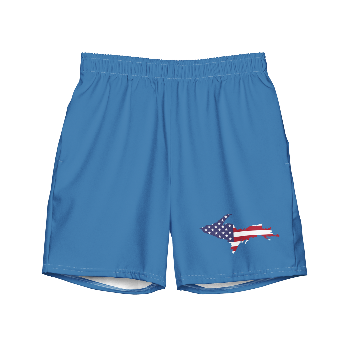 Michigan Upper Peninsula Men's Swim Trunks (w/ UP USA Flag ) | Lake Superior Blue