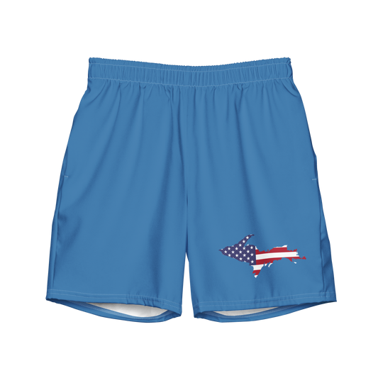 Michigan Upper Peninsula Men's Swim Trunks (w/ UP USA Flag ) | Lake Superior Blue