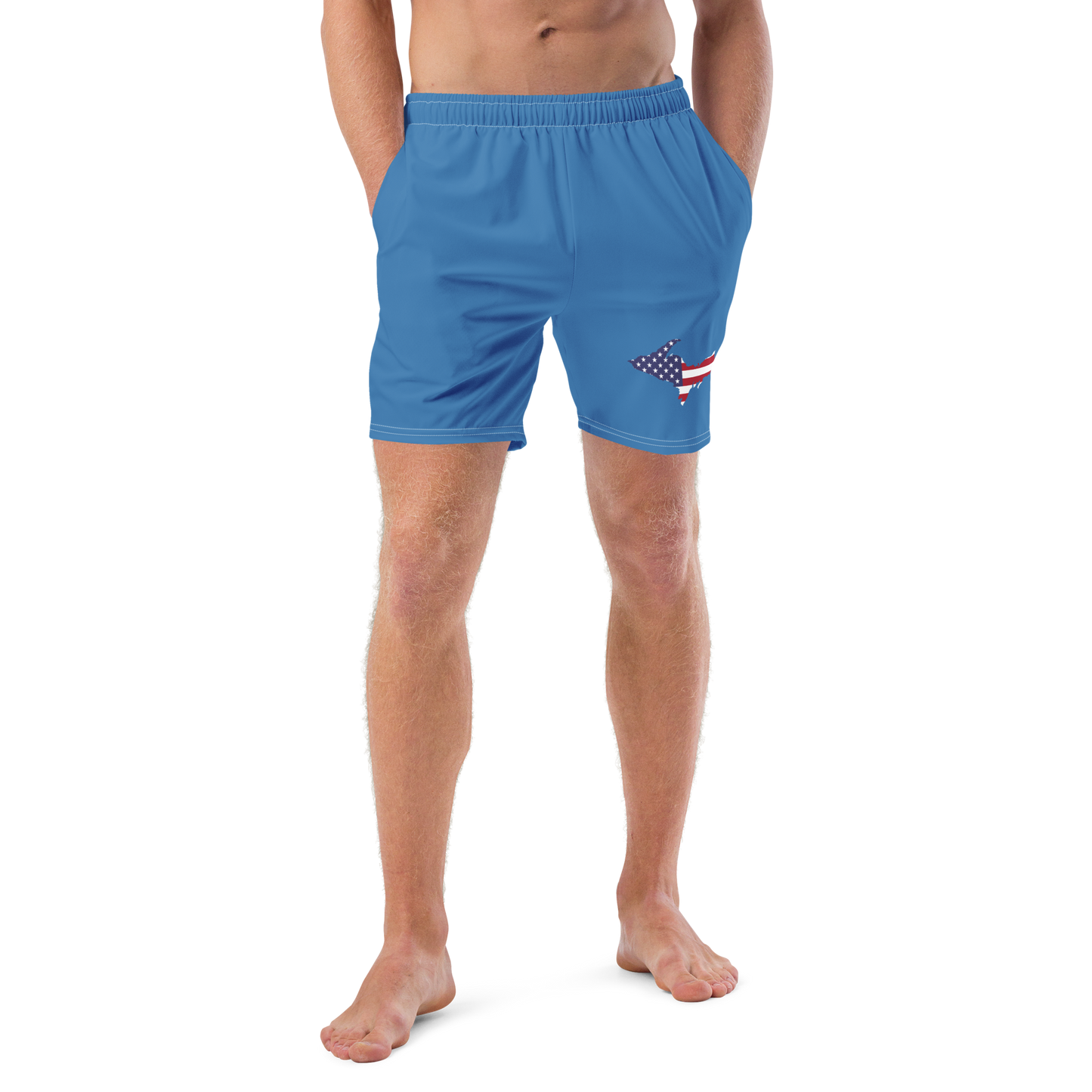 Michigan Upper Peninsula Men's Swim Trunks (w/ UP USA Flag ) | Lake Superior Blue