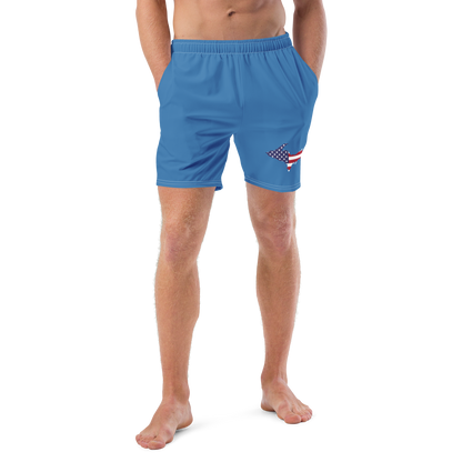 Michigan Upper Peninsula Men's Swim Trunks (w/ UP USA Flag ) | Lake Superior Blue